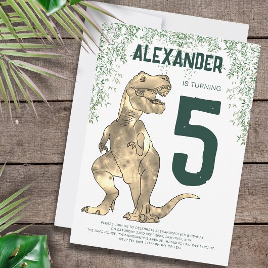 Dinosaurus T-Rex 5e verjaardagsfeest Kaart