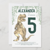 Dinosaurus T-Rex 5e verjaardagsfeest Kaart (Voorkant)