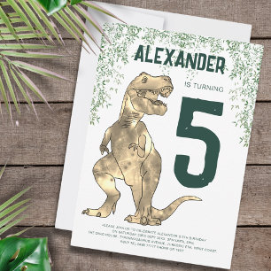 Dinosaurus T-Rex 5e verjaardagsfeestje Kaart