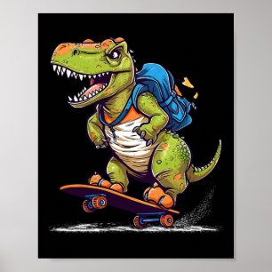 Dinosaurus T Rex Cool Skateboarden Dinosaurus Skat Poster
