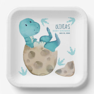 Dinosaurus T-Rex Ei Broedertje Baby shower Papieren Bordje