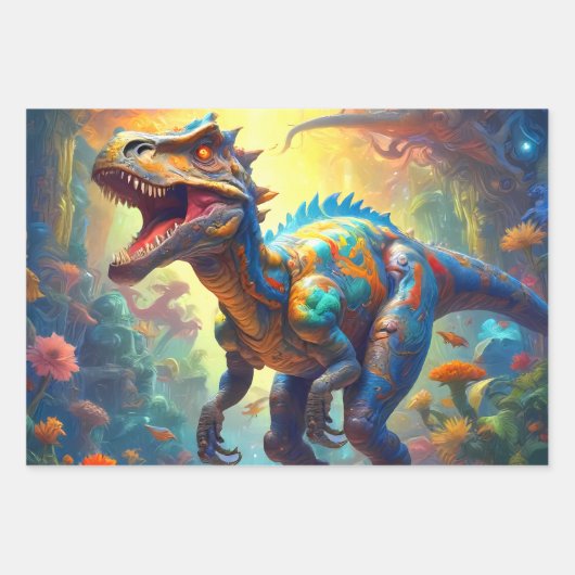 Dinosaurus T-Rex Fantasy World Inpakpapier Vel (Voorkant)