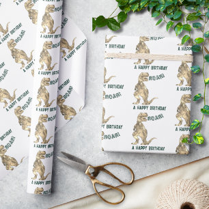 Dinosaurus T-Rex Gebrul Gelukkige Verjaardag Patro Cadeaupapier