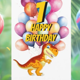 Dinosaurus T Rex Gold 1e Verjaardagsballonnen Kaar Kaart