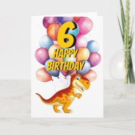 Dinosaurus T Rex Gold 6e Verjaardagsballonnen Kaar Kaart