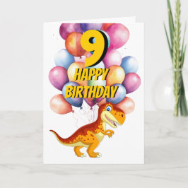 Dinosaurus T Rex Gold 9e Verjaardagsballonnen Kaar Kaart