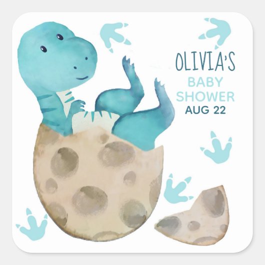 Dinosaurus T Rex Jongen Baby Shower Vierkante Sticker (Voorkant)