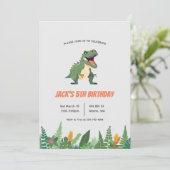 Dinosaurus T-Rex Kinder Jongen Verjaardagsfeestuit Kaart (Staand voorkant)