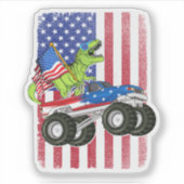 Dinosaurus T Rex Monster Truck Amerikaanse vlag Sticker (Voorkant)