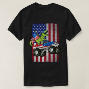 Dinosaurus T Rex Monster Truck Amerikaanse vlag T-shirt