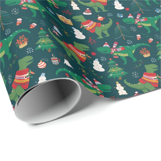 Dinosaurus T-Rex: Nieuwjaar. Cadeaupapier (Rol Hoek)