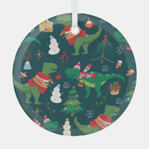 Dinosaurus T-Rex: Nieuwjaar. Glas Ornament