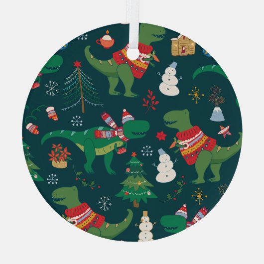 Dinosaurus T-Rex: Nieuwjaar. Glas Ornament (Achterkant)