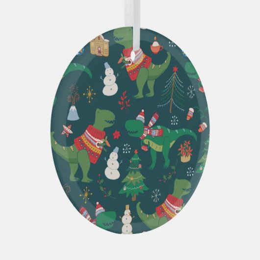 Dinosaurus T-Rex: Nieuwjaar. Glas Ornament (Voorkant Rechts)