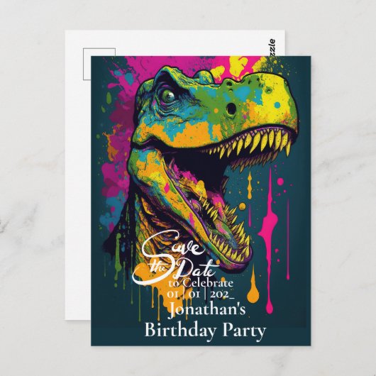 Dinosaurus T-rex Prehistorisch Bewaar de datum Briefkaart (Voorkant / Achterkant)