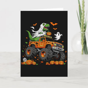 Dinosaurus T-rex Rijdt Monster Truck Halloween Man Kaart