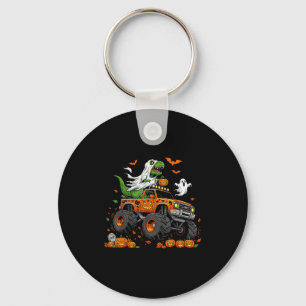 Dinosaurus T-rex Rijdt op Monstertruck Halloween M Sleutelhanger