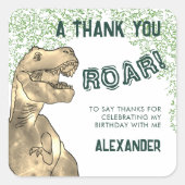 Dinosaurus T-Rex Roar Verjaardagsfeestje Dank u Vierkante Sticker (Voorkant)