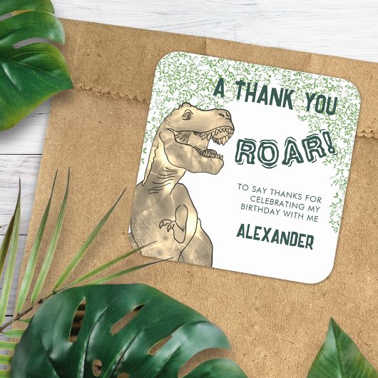 Dinosaurus T-Rex Roar Verjaardagsfeestje Dank u Vierkante Sticker