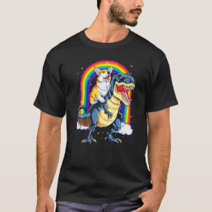Dinosaurus T Rex Space Galaxy Rainbow Corgi T-shirt