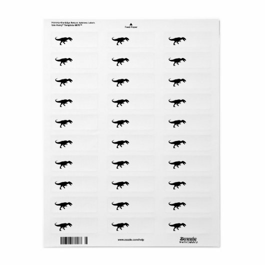 Dinosaurus T-Rex Tyrannosaurus Rex Zwart Silhouet Etiket (Full Sheet)