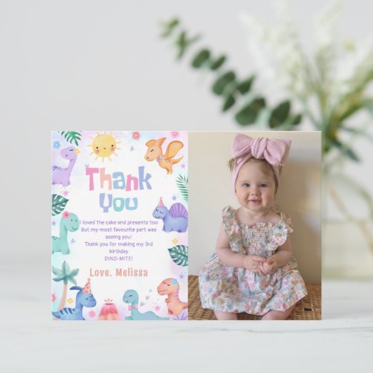 Dinosaurus T-Rex Verjaardag Foto Bedankkaart (Staand voorkant)