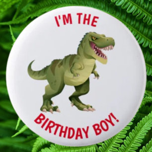 Dinosaurus T Rex VERJAARDAG Jongen Ronde Button 5,7 Cm