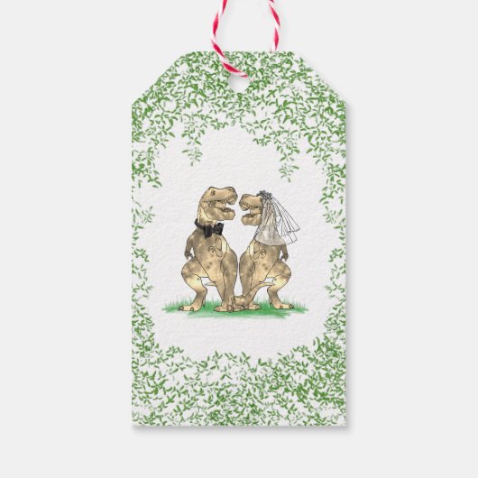 Dinosaurus thema bruiloft dank u cadeaulabel (Achterkant)