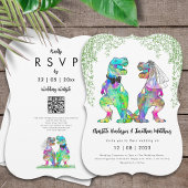 Dinosaurus Thema Bruiloft QR Code Kaart