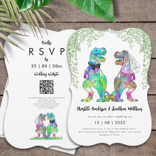 Dinosaurus Thema Bruiloft QR Code Kaart