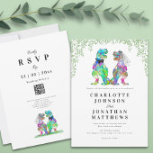 Dinosaurus thema bruiloft QR-code Kaart