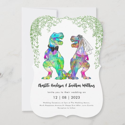 Dinosaurus Thema Bruiloft QR Code Kaart (Voorkant)