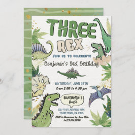 Dinosaurus Thema Feest 3e Verjaardag, Drie Rex Kaart