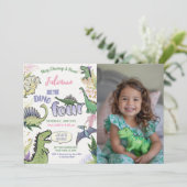 Dinosaurus thema feest Dino vier 4de verjaardag Kaart (Staand voorkant)