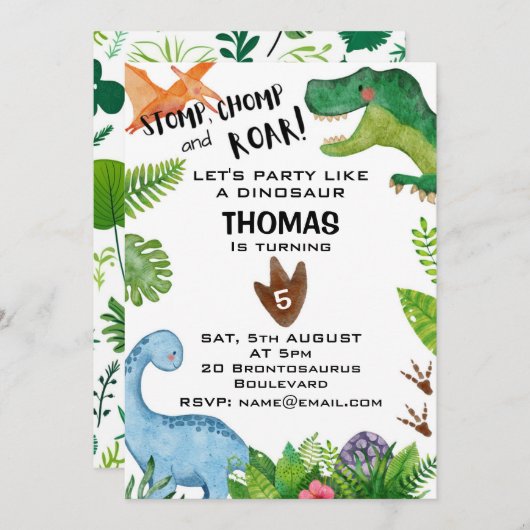 Dinosaurus thema Kids Verjaardagsfeestuitnodiging Kaart (Voorkant / Achterkant)