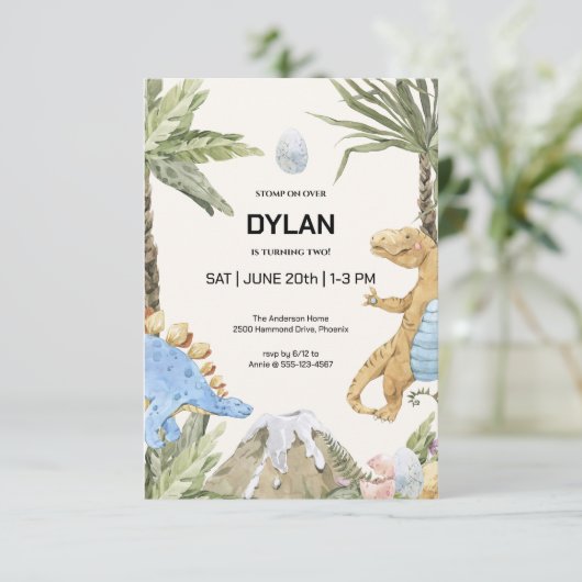 Dinosaurus Thema Verjaardagsfeestuitnodiging Kaart (Staand voorkant)