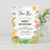 Dinosaurus-thema verjaardagsuitnodiging - 'Three-R Kaart (Staand voorkant)