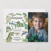 Dinosaurus Themafeest 4e verjaardag, Dino Vier Kaart (Voorkant)