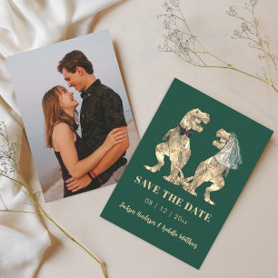 Dinosaurus Thematische Trouwfoto Groen Save The Date