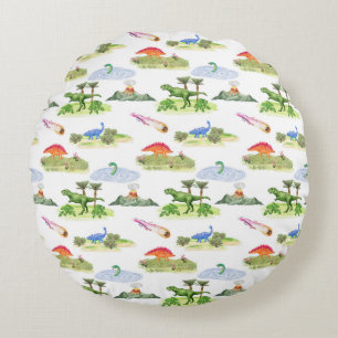 Dinosaurus Toile ronde kussen (originele kleuren)