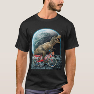 Dinosaurus Trex In Ruimte Rijfiets Op Maan Grappig T-shirt