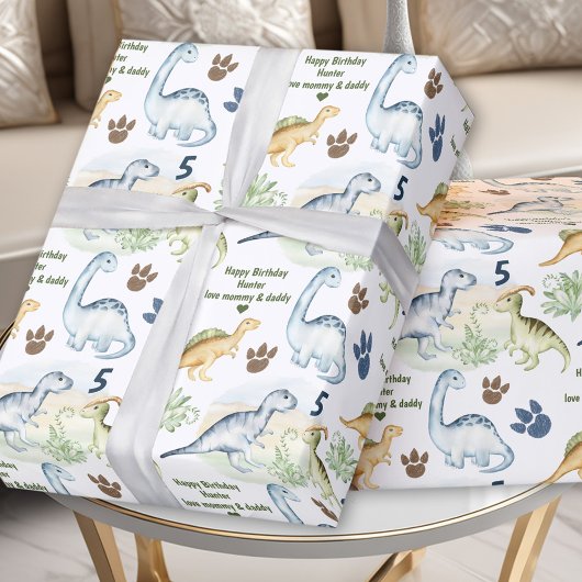 Dinosaurus Trex Jongen Verjaardag Naam Tekst Cadeaupapier