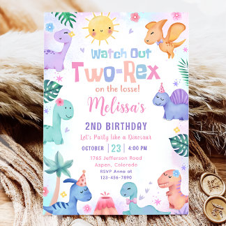Dinosaurus Twee Rex 2e Verjaardag Feest Uitnodigin Kaart