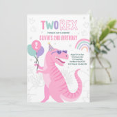 Dinosaurus Twee Rex 2e Verjaardagsfeestje Roze T-R Kaart (Staand voorkant)