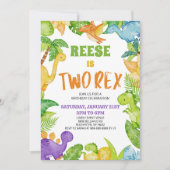 Dinosaurus Twee Rex T-Rex Tweede 2e Verjaardagsfee Kaart (Voorkant)
