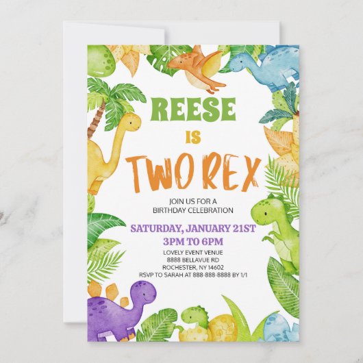 Dinosaurus Twee Rex T-Rex Tweede 2e Verjaardagsfee Kaart (Voorkant)