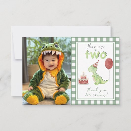 Dinosaurus Tweede Verjaardag Dank U Bedankkaart (Voorkant)