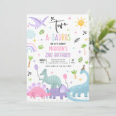Dinosaurus Two-A-Saurs Roze T-Rex 2e verjaardagsfe Kaart (Staand voorkant)
