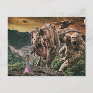 Dinosaurus Tyrannosaurus Gorilla Fantasie Scène  Briefkaart