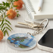 Dinosaurus Tyrannosaurus T-rex op een scooter Sleutelhanger (Voorkant Rechts)